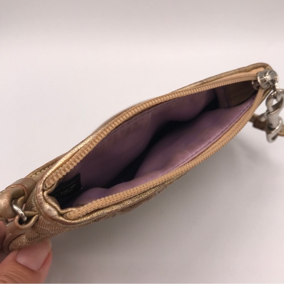 COACH Signature Lurex Silver Gold Small Wristlet Pleated Canvas Op Art - Picture 5 of 8